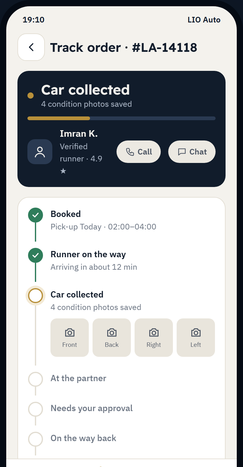 Tracking an order and approving extra work before it is carried out