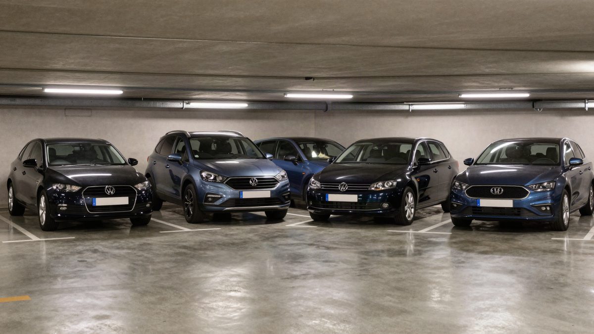 A row of cars in a London underground car park